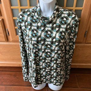 Tahari Long Sleeve Geometric Print  Long Sleeve Turtleneck Knit Blouse X Large